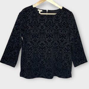🍂🍁 Talbots Black Damask Flocked Velvet Top Size M